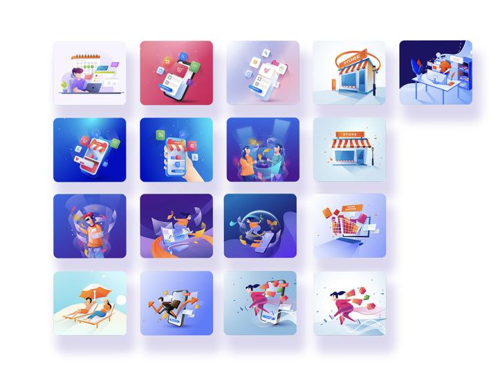 18个画板插画，插图矢量Ai 和 EPS格式