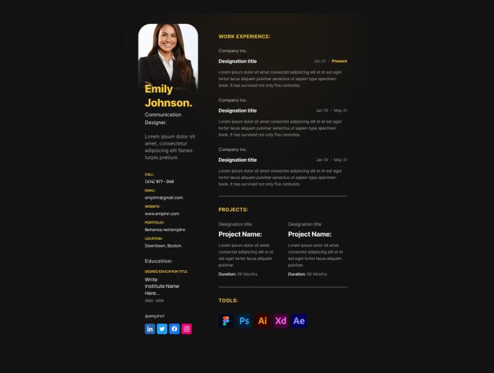 6款设计师，开发，商务人员简历figma源文件