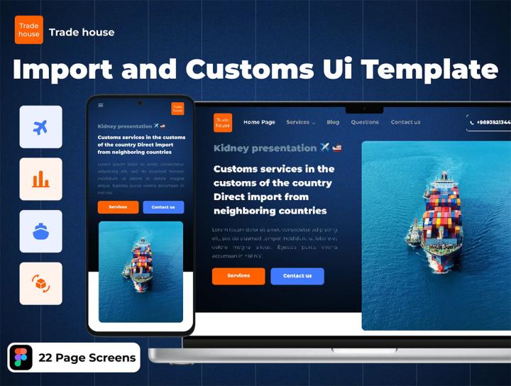 30页figma响应式进出口，空运和海运服务以及货物运输网页设计模板