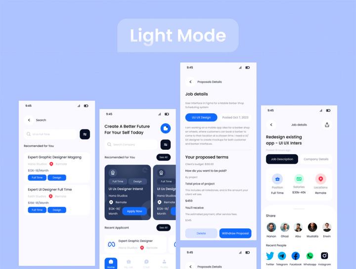 50页简约时尚设计求职者移动端应用程序UI工具包figma源文件