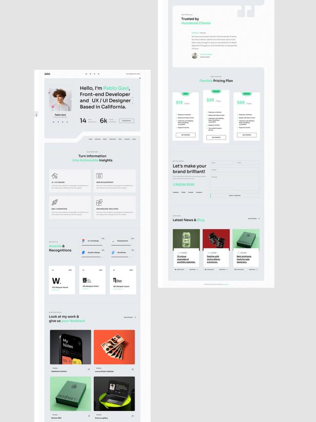 明暗双色设计师作品集前端html代码,各5页
