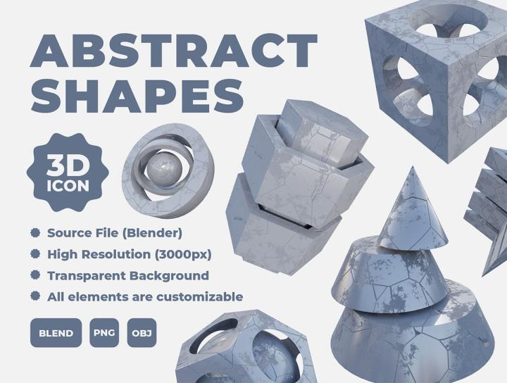 25个抽象形状3d图标icon,Blend, OBJ和PNG