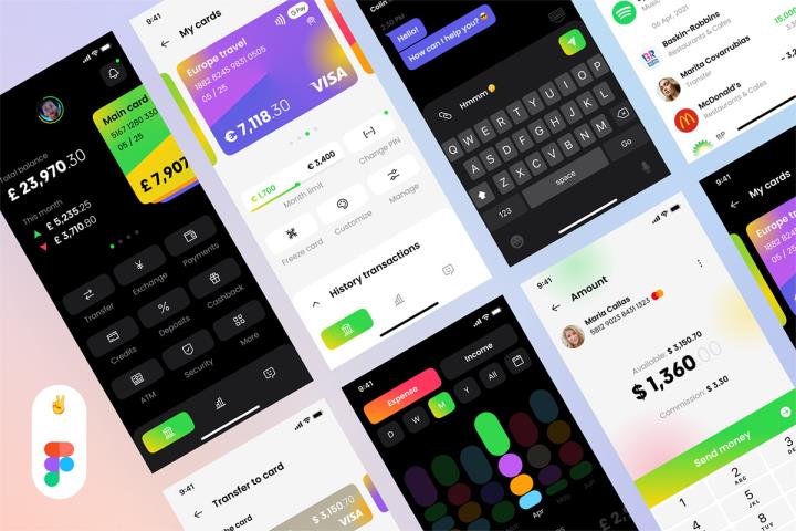 22页明暗色银行App手机界面figma源文件