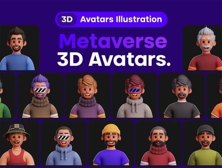 20个VR虚拟世界高清3D头像插图png格式