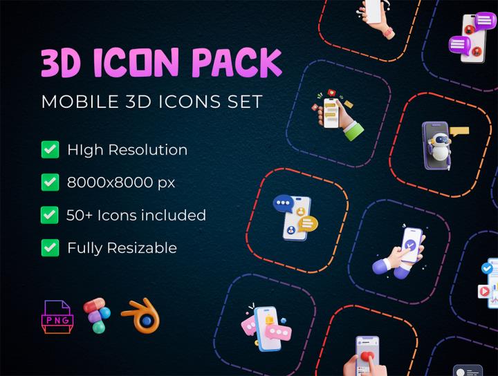 50个3D icon图标集png格式