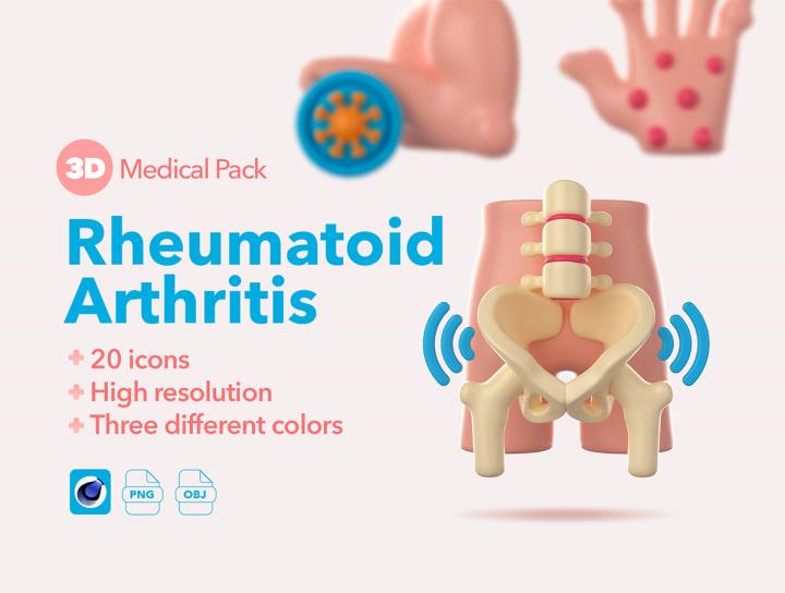60个3D医学类风湿性关节炎图标c4d,png,obj源文件