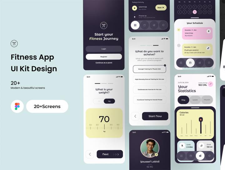 20页时尚健身App-UI工具包figma源文件