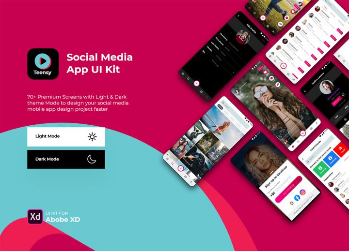70页明暗社交媒体移动应用程序设计XD源文件