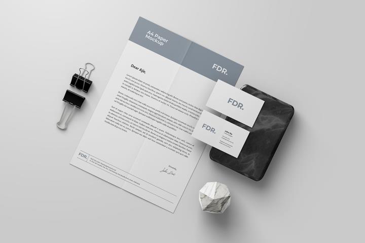 A4和名片的3D模型样机psd格式