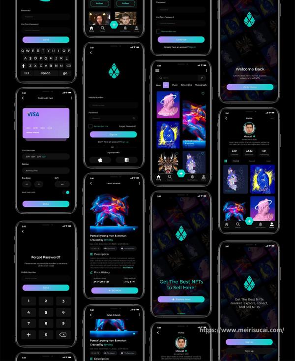 25页NFT应用程序app设计xd,JPEG和PNG格式