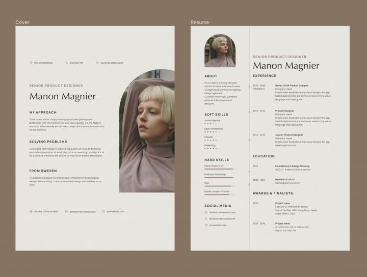 干净、时尚、专业的女设计师专用简历sketch,figma格式