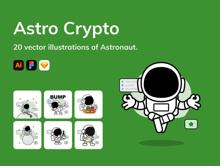 20个矢量宇航员插图sketch, SVG, figma, PDF格式