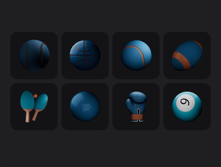 12个3D运动插画图标Blender，png格式