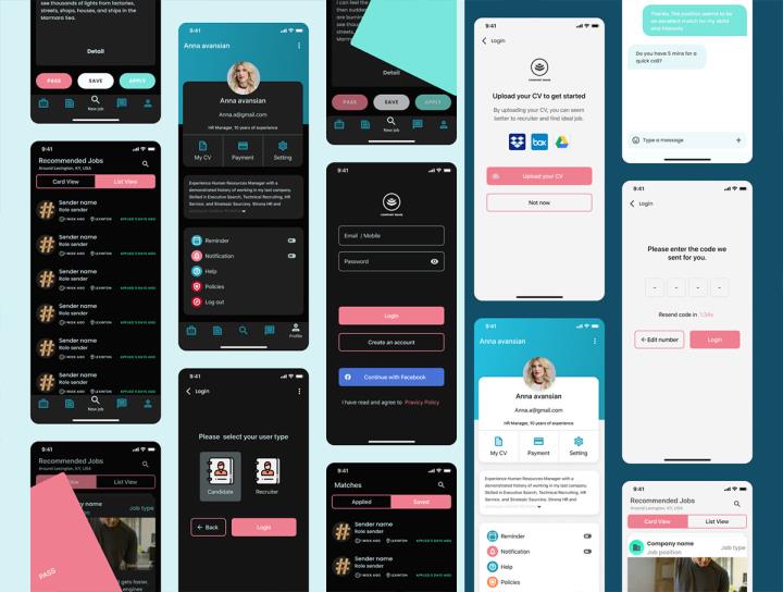 45页招聘app设计UI工具包figma，xd源文件