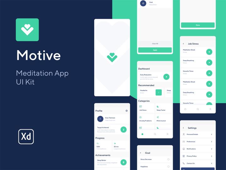 冥想应用UI工具包，总共包含60屏，xd源文件