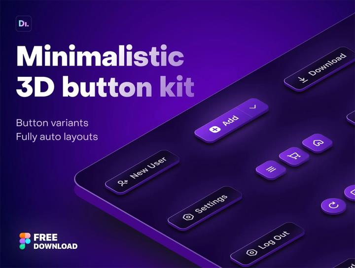 极简的3D按钮UI工具包108个组件figma源文件