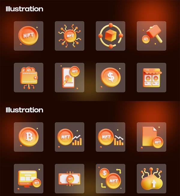 16个2个角度NFT的3D图标figma源文件