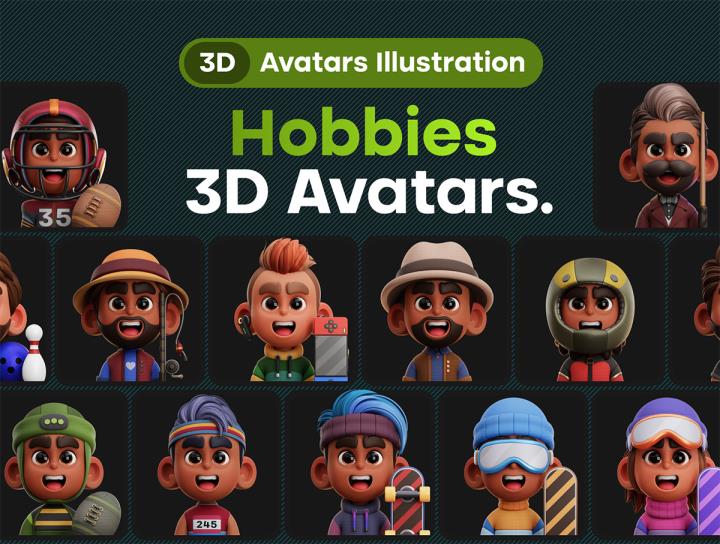 15个运动风格3D头像插图png格式