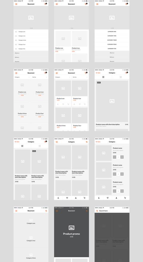 50页电商线框图，低保真原型套件iPhone 6分辨率Figma、Sketch 、 PSD格式
