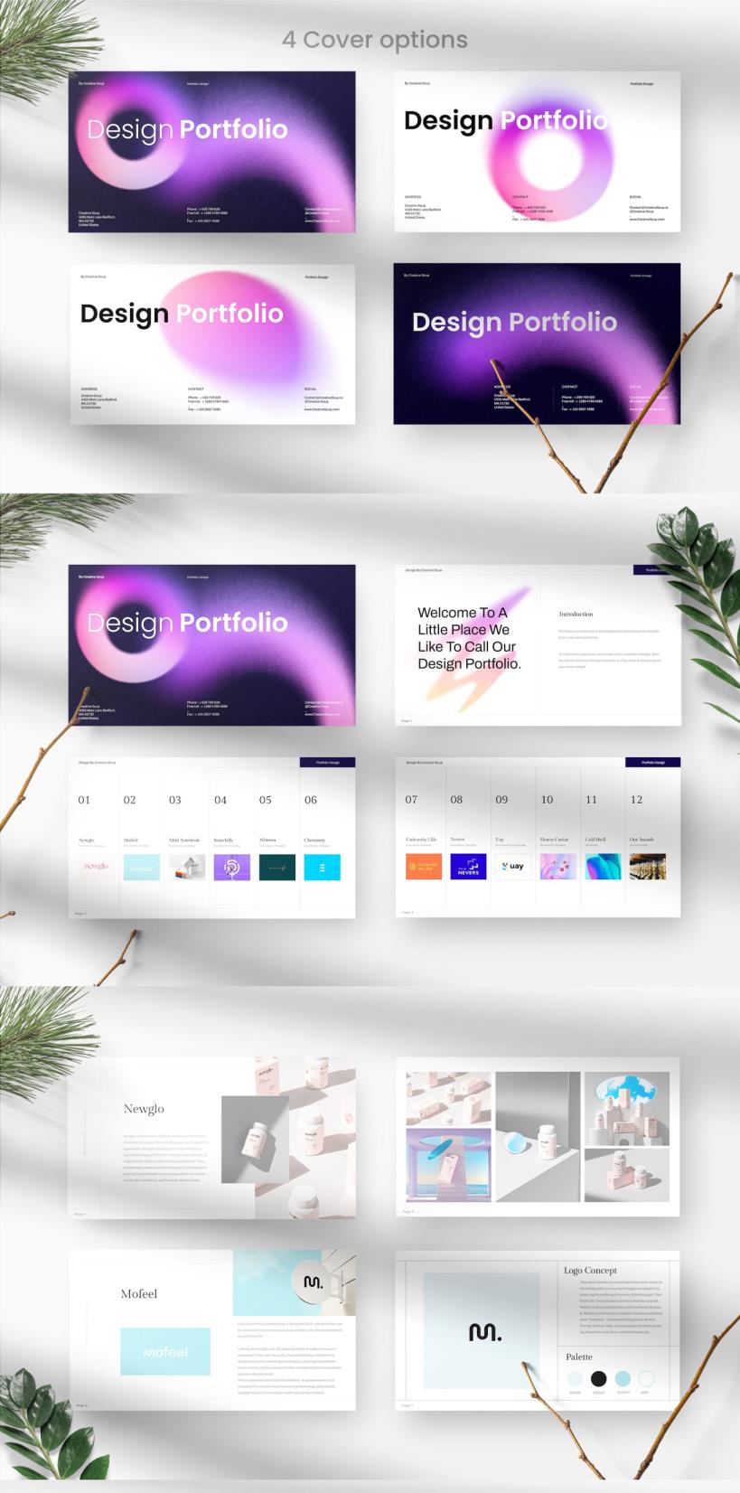 磨砂玻璃风格设计师作品集PPT资源