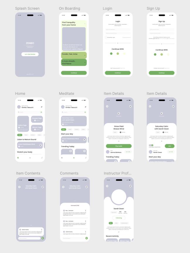 10页瑜伽冥想app设计高保真原型sketch，xd，figma素材