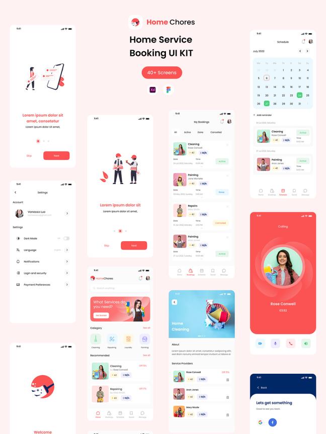 精选48页明暗家务家政服务App素材 fig,xd源文件
