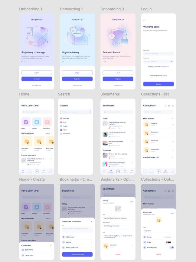 40页小清新风格书签管理，订阅，网址管理APP设计素材figma源文件