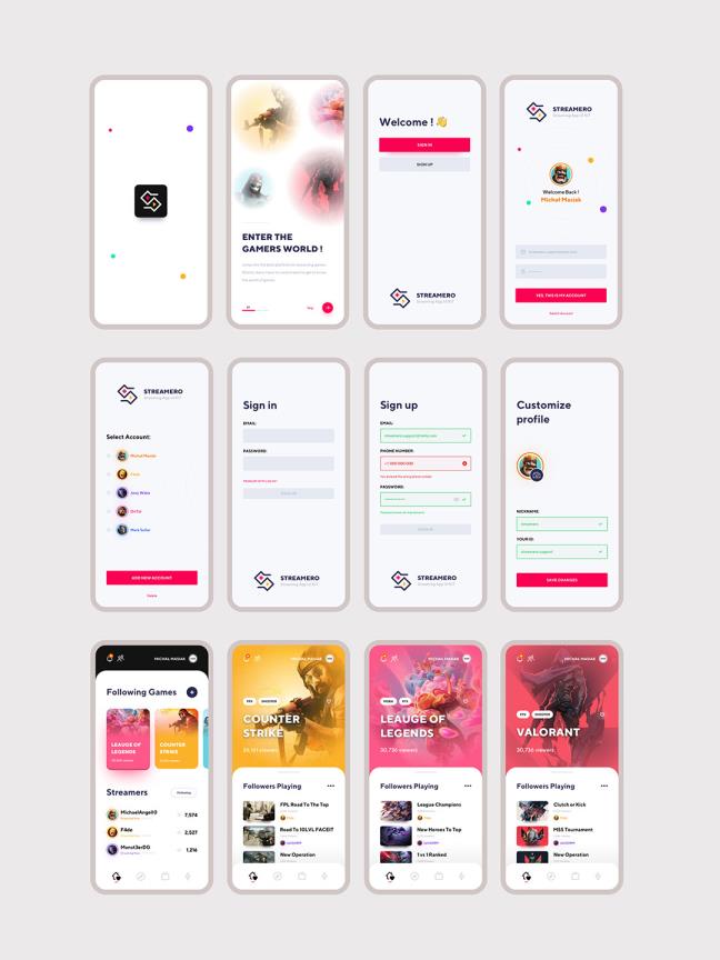 56页游戏直播，游戏多媒体平台UI资源素材sketch源文件