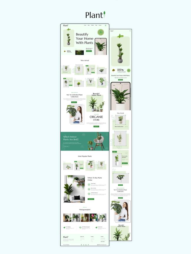 12页响应式设计绿植电商网站模板figma，psd格式