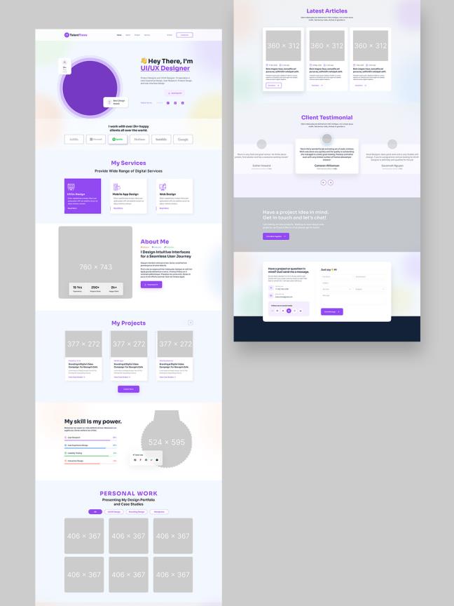 7页设计师作品集网站设计高保真原型Figma与PNG， JPG和PDF