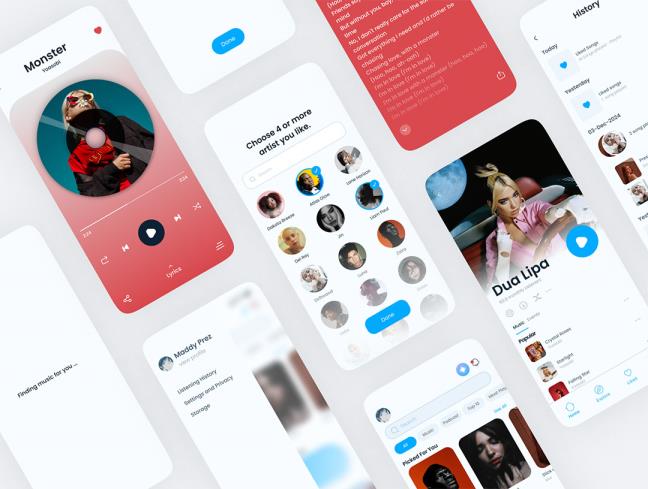 明暗40页高级音乐流媒体APP UI工具包figma源文件