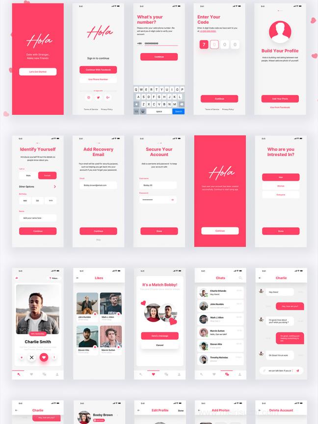 20页陌生人社交，约会APP UI资源Figma、Sketch源文件