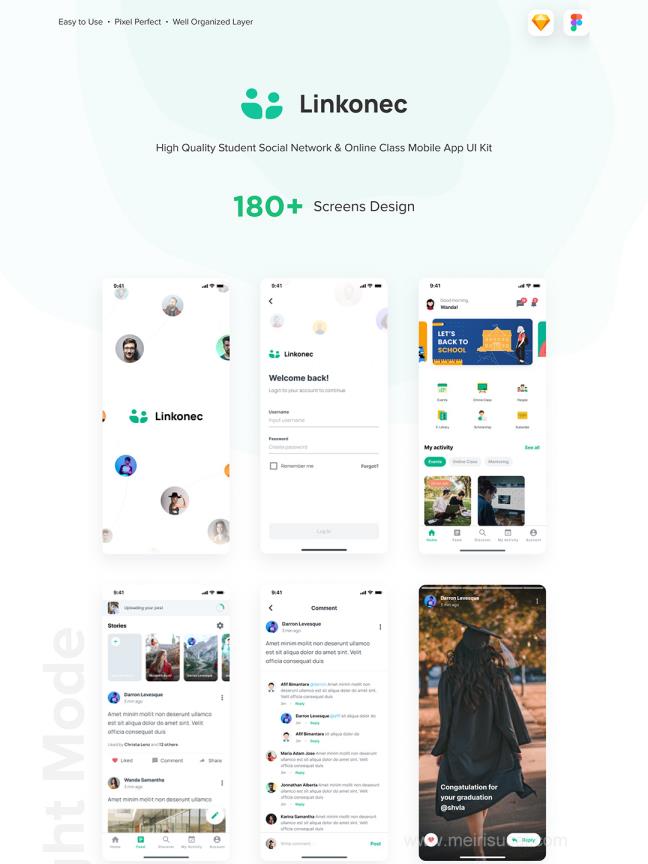 180页大学生社交加在线教育APP应用UI素材fig、sketch源文件
