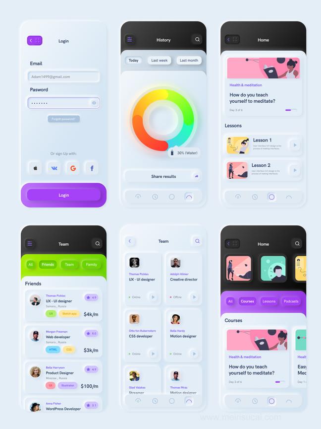 12页新拟物，Neumorphic风格UI sketch源文件