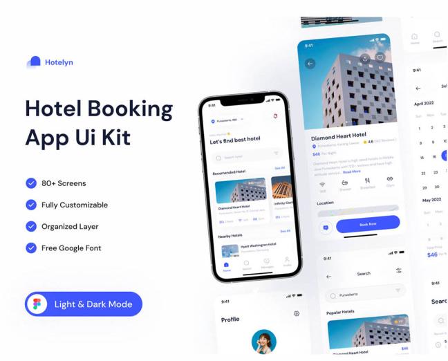 80页酒店预定APP ，旅游APP sketch源文件下载