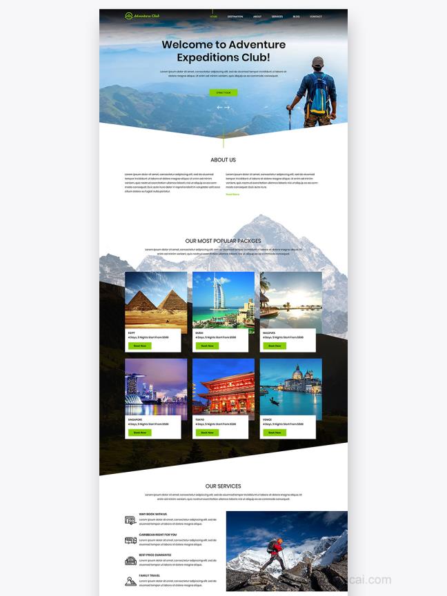 7页旅游网站设计psd源文件