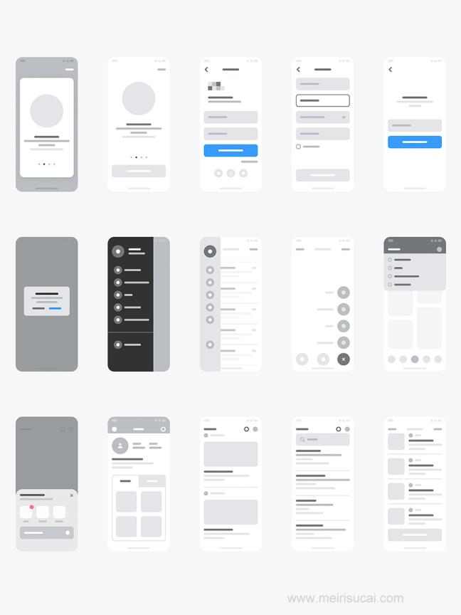 超简单36页185个元素app线框图Sketch, Figma, XD,AI格式