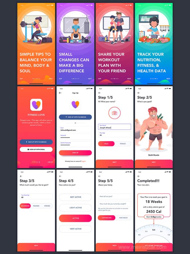 80页健身训练和医疗保健app设计sketch，xd，figma格式