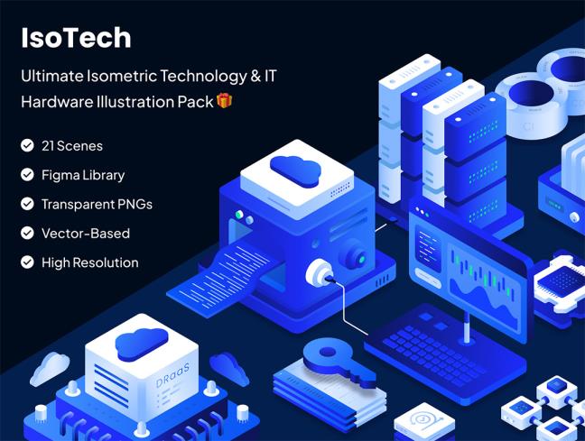 各21个双色精密 IT 硬件等距素材包Figma/SVG/AI/PNG格式
