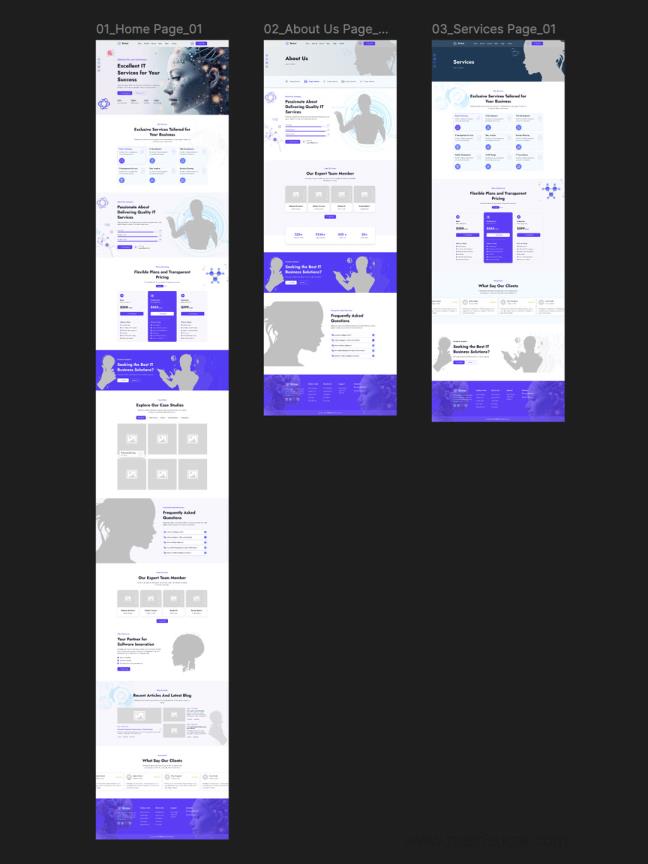 14页IT解决方案和业务服务网站原型Figma模板（无图片）