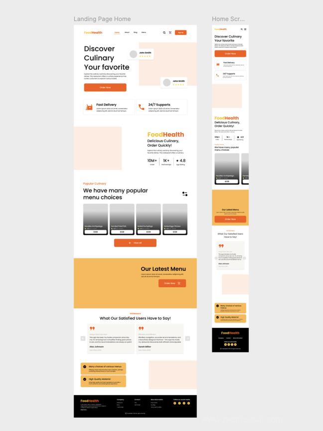 响应式健康的食品配送登陆页原型设计sketch，xd，figma格式