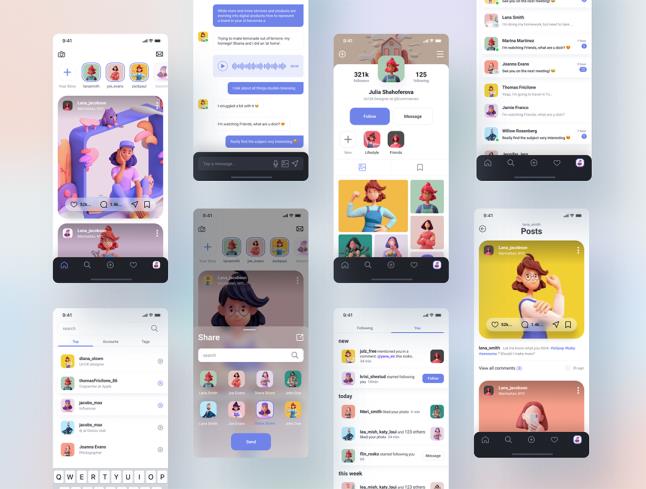 时尚72页社交媒体app ui设计figma源文件