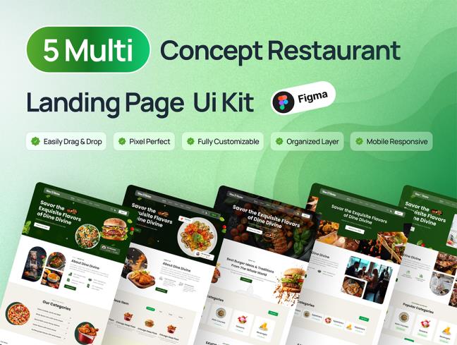 5个首页7个内页餐厅美食网站设计figma源文件