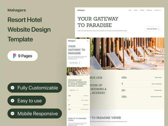 响应式18页度假酒店网站UI设计模板figma源文件