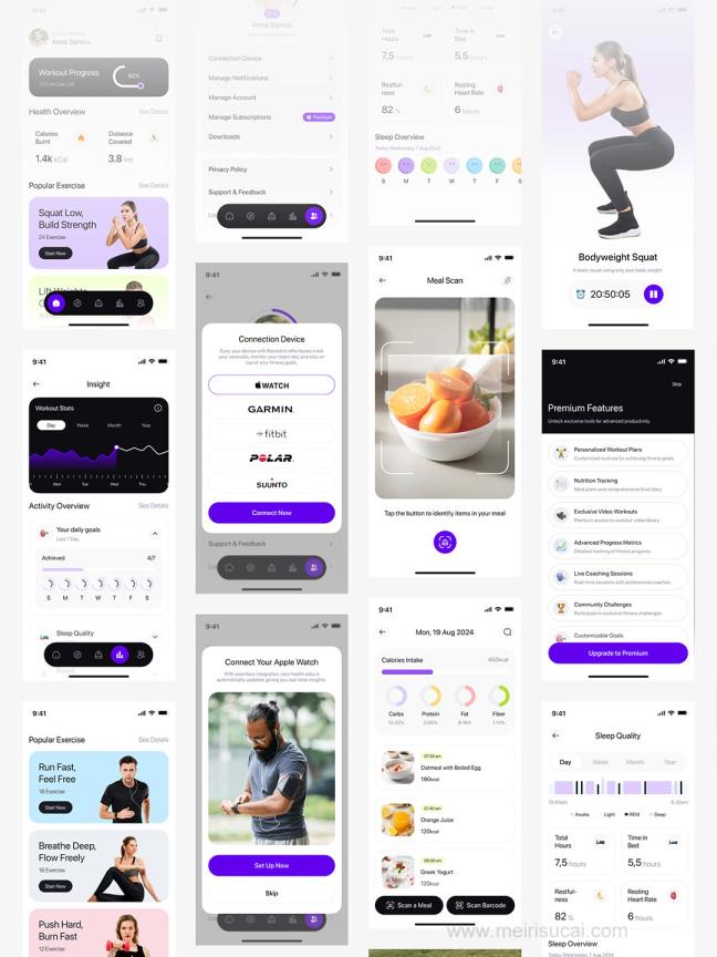 50页app+1页登录页设计健康和健身追踪UI设计figma源文件