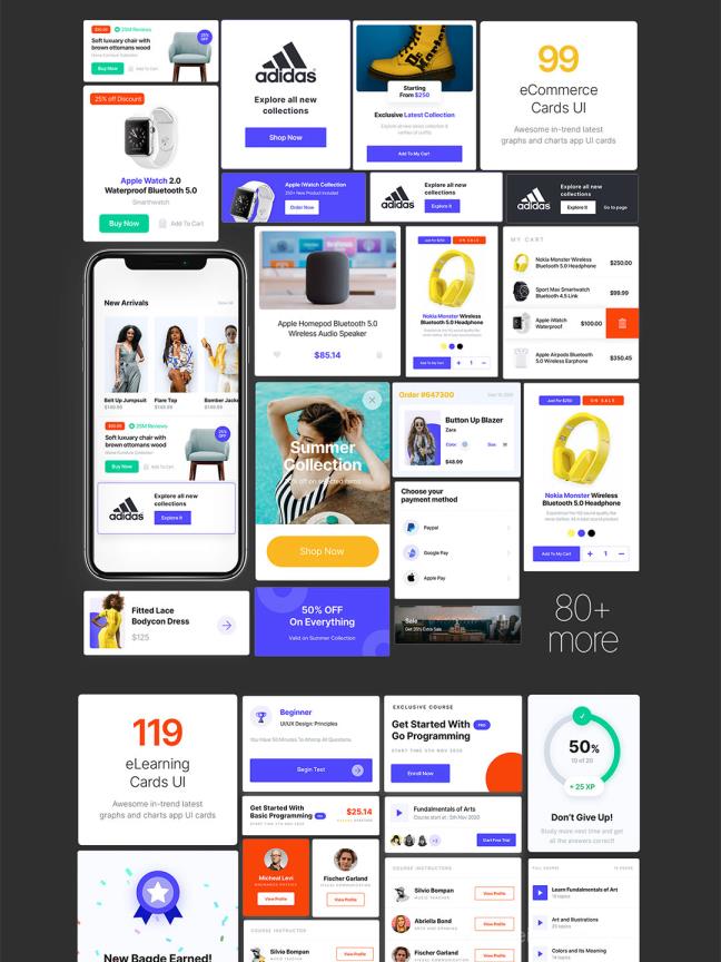 1G多950个15个类别app设计UI卡片组件合集Figma、Sketch格式