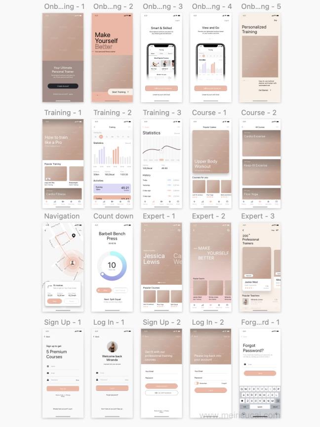 40页健身运动app原型图设计sketch源文件（没有素材图片）