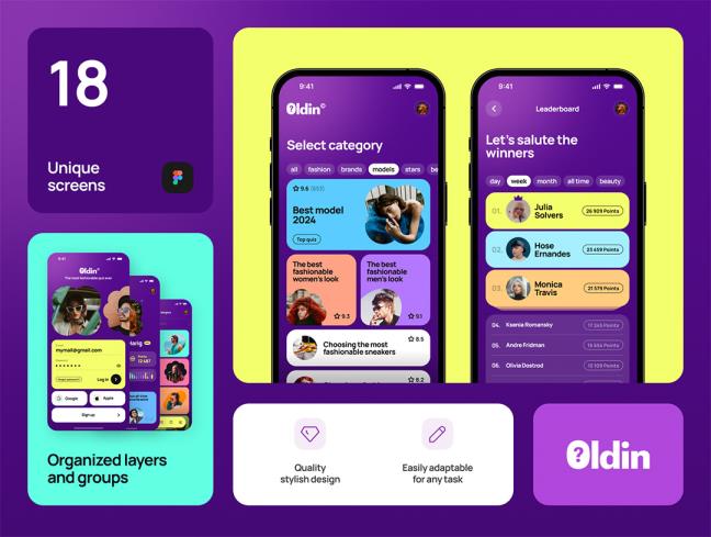 18页复古时尚答题神器模板app设计figma源文件