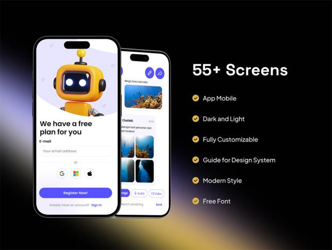 55页明暗AI 生成器手机应用APP设计figma源文件