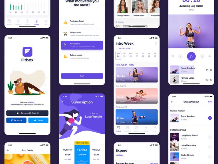 36页锻炼和膳食计划UI设计xd源文件